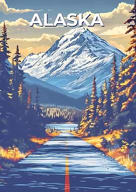 Alaska Mountain Road Landscape