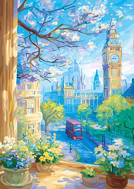 London Spring Scene with Big Ben