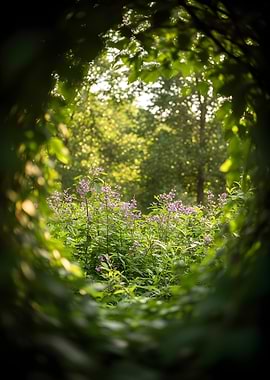 Wildflowers seen through foliage