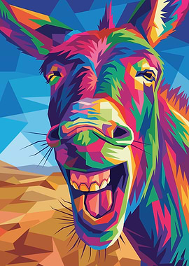 Colorful Donkey Laughing in Desert