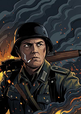 German soldiers Smoking in War Zone