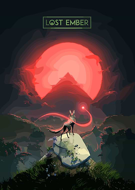 Lost Ember Fox Under Red Moon