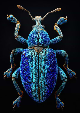 Iridescent Blue Weevil Macro Photography
