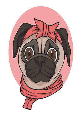 Cute Pug Wearing Scarf and Headband