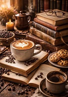 Cozy Reading Corner with Coffee and Books