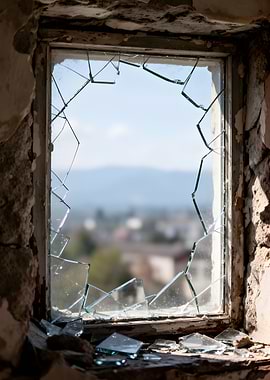 Broken Window Overlooking Town