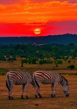 Zebras at Sunset