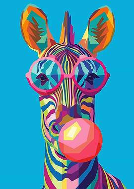 Colorful Zebra Blowing Bubble Gum