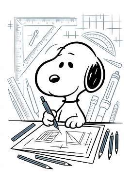 Snoopy the Architect Drawing Plans
