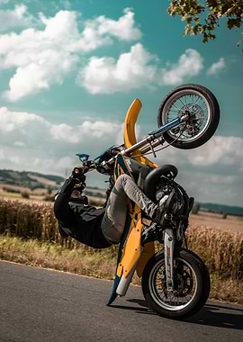 Motorcyclist performing a wheelie