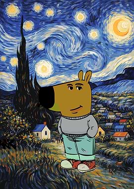 Chill Guy in Starry Night