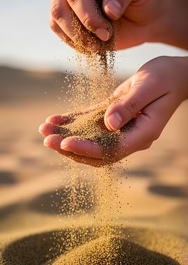 Hands Pouring Sand in Desert