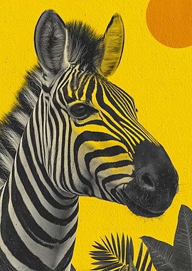 Zebra Portrait with Yellow Background