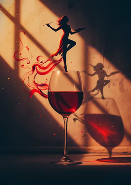 Silhouette dancer with wine