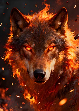 Wolf of Fire Fiery Portrait
