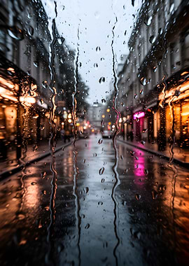 Rainy City Street at Night