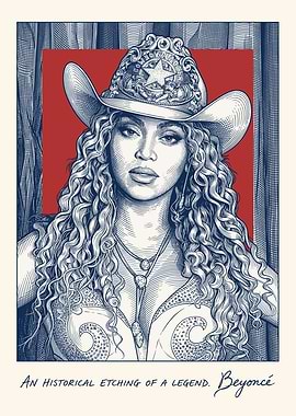 Beyoncé in Cowboy Hat Etching