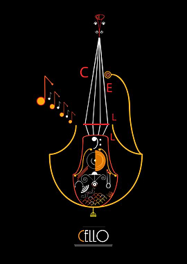 Abstract Cello with Musical Notes