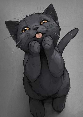 Cute Black Kitten with Tongue Out