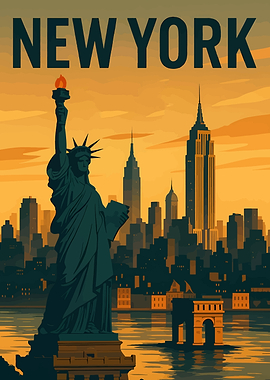 New York City Skyline Vintage Poster