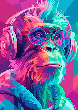 Stylized Monkey with Headphones and Glasses