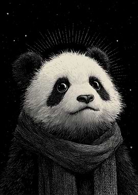 Panda wearing a scarf