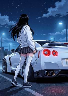 Anime Girl with GTR R35 Car