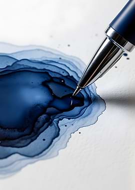 Pen creating abstract blue ink art