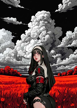 Gothic Nun in Red Field