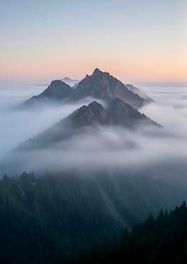 Misty Mountain Peaks at Sunrise