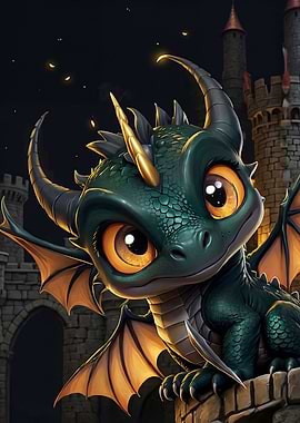 Cute Baby Dragon in Castle