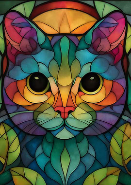 Stained Glass Cat Portrait