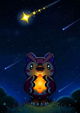 Celeste Owl Character with Shooting Stars