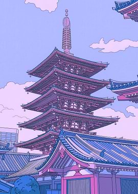 Pagoda Temple with Clouds