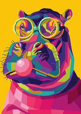 Pop Art Hippopotamus with Sunglasses