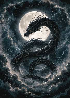 Dragon in a Moonlit Storm