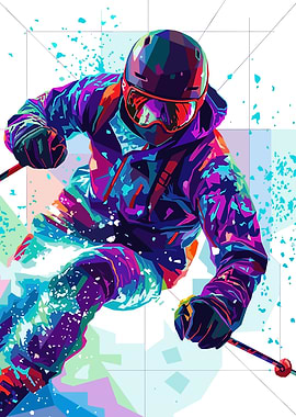 Skier in Colorful Geometric Style