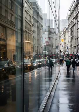Rainy City Street Reflection