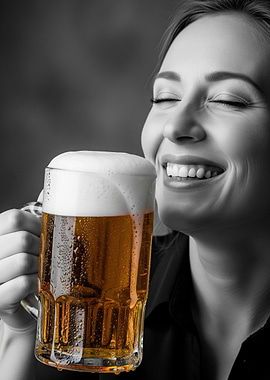 Woman enjoying a beer