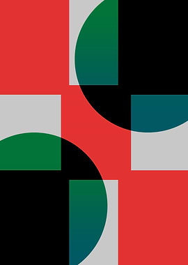 Abstract Geometric Design with Red, Green, and Black