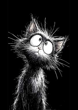 Scruffy Black Cat with Big Eyes