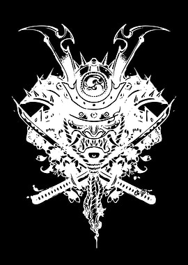 Samurai Mask with Swords and Flowers