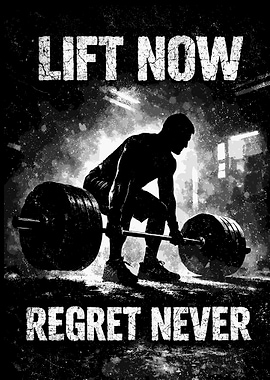 Lift Now Regret Never Poster, Weightlifting Motivation Wall Art, Gym Strength Print
