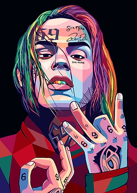 Colorful Pop Art Portrait of a Tekashi 6ix9ine