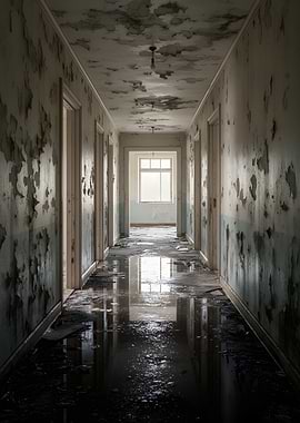 Abandoned Hallway with Water Damage