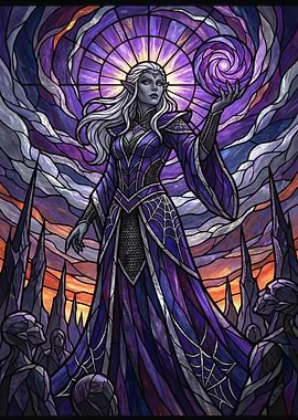 Dark Elf Sorceress Stained Glass
