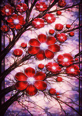 Red Flowers on Branches
