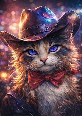 Cat in Cowboy Hat with Bow Tie