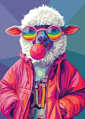 Cool Sheep Blowing Bubble Gum