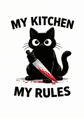 Black Cat with Bloody Knife